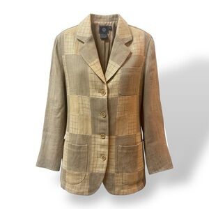 Faconnable linen patchwork blazer Unisex Small Herringbone Notched Lapel Lined